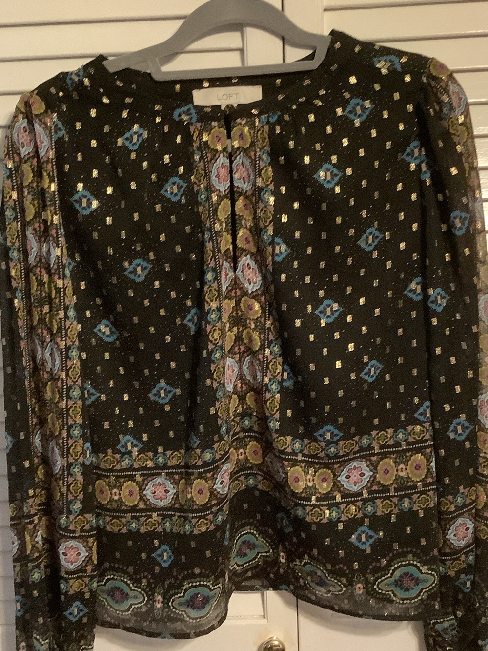 LOFT Black with gold accents lined Blouse